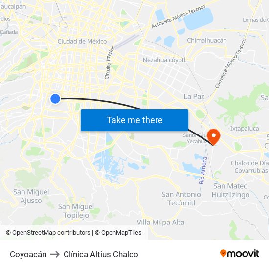 Coyoacán to Clínica Altius Chalco map
