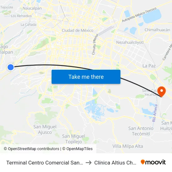 Terminal Centro Comercial Santa Fé to Clínica Altius Chalco map