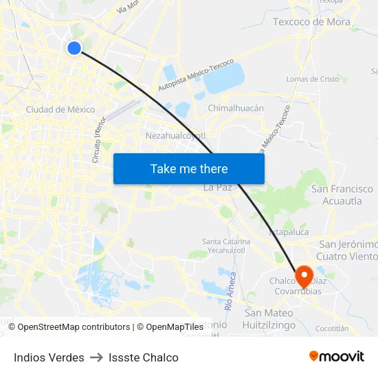 Indios Verdes to Issste Chalco map