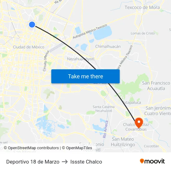Deportivo 18 de Marzo to Issste Chalco map