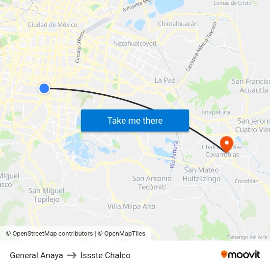 General Anaya to Issste Chalco map