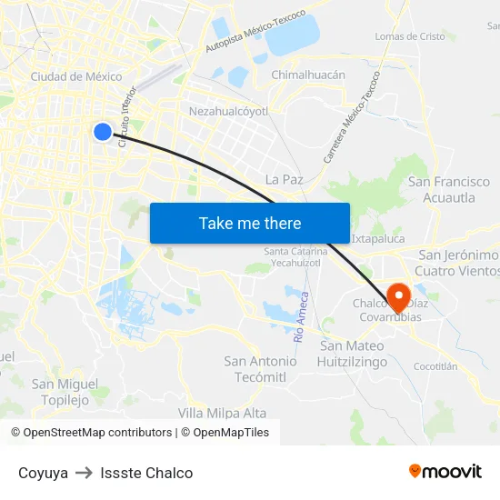 Coyuya to Issste Chalco map