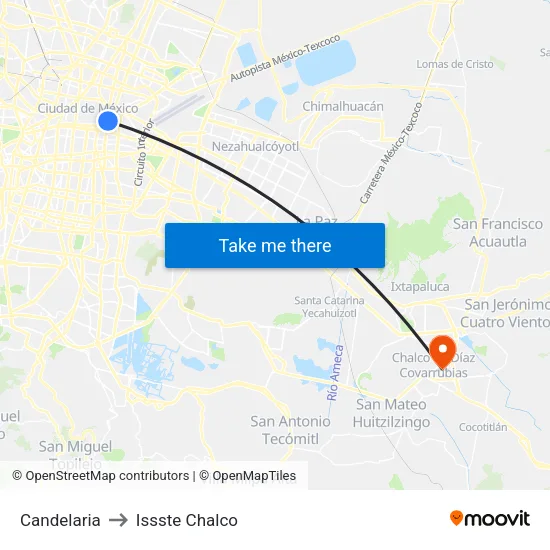 Candelaria to Issste Chalco map