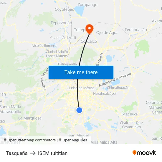 Tasqueña to ISEM tultitlan map