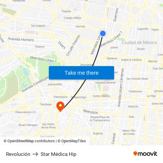 Revolución to Star Médica Hip map