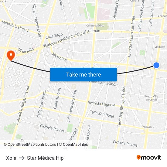 Xola to Star Médica Hip map