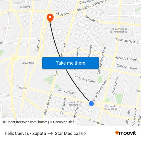 Félix Cuevas - Zapata to Star Médica Hip map