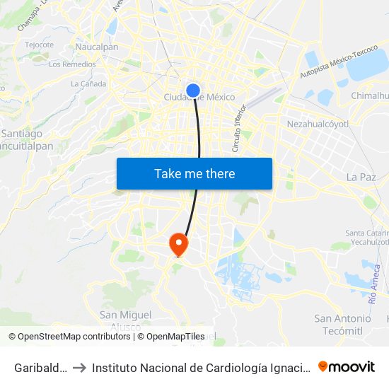 Garibaldi / Lagunilla to Instituto Nacional de Cardiología Ignacio Chávez (Instituto de Cardiologia Ignacio) map