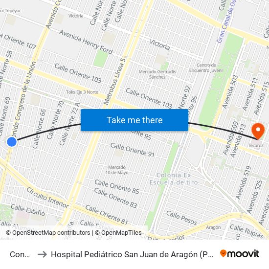 Consulado to Hospital Pediátrico San Juan de Aragón (Pedriátrico San Juan de Aragón) map