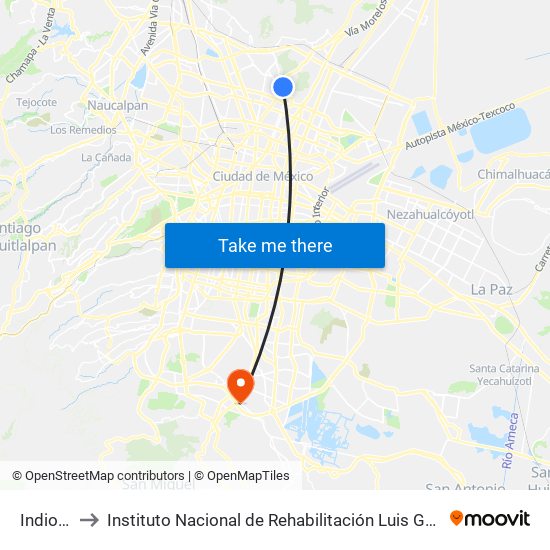 Indios Verdes to Instituto Nacional de Rehabilitación Luis Guillermo Ibarra Ibarra (Inr Luis Guillermo Ibarra) map