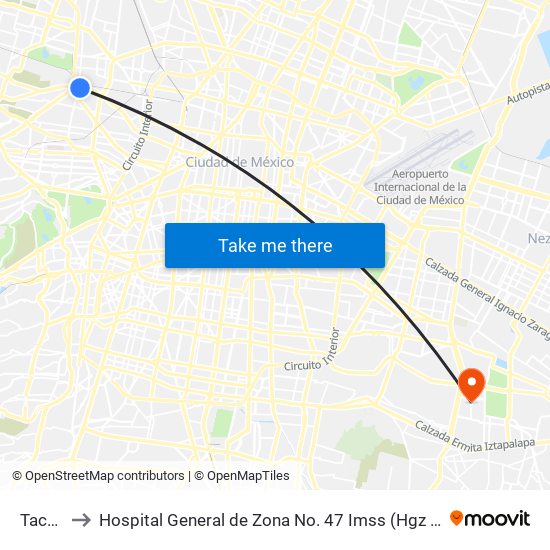Tacuba to Hospital General de Zona No. 47 Imss (Hgz No. 47 Imss) map