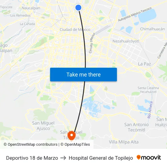 Deportivo 18 de Marzo to Hospital General de Topilejo map