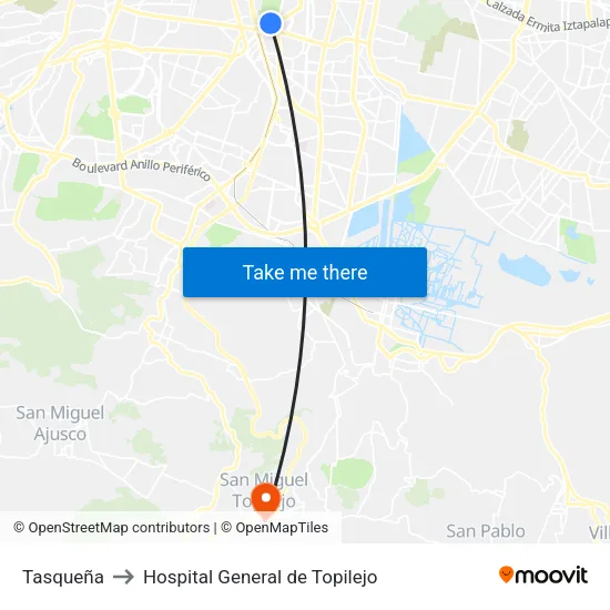 Tasqueña to Hospital General de Topilejo map