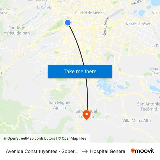 Avenida Constituyentes - Gobernador Tiburcio Montiel to Hospital General de Topilejo map