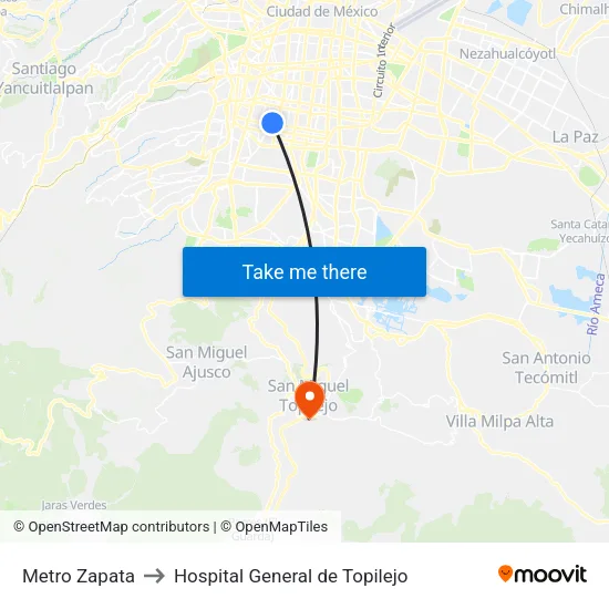 Metro Zapata to Hospital General de Topilejo map