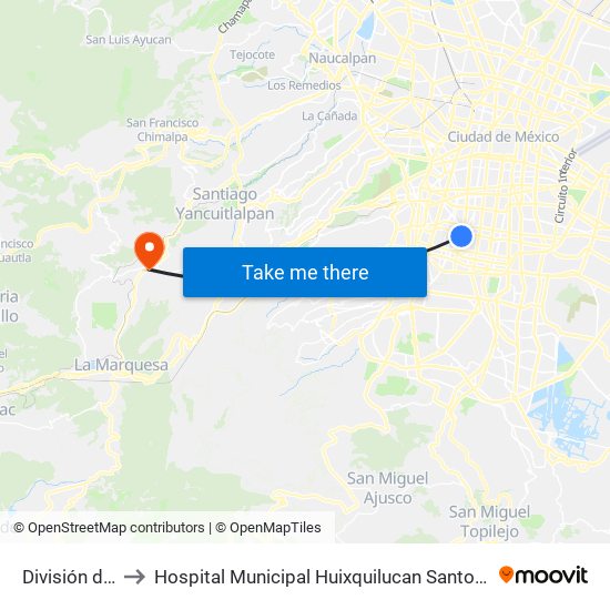 División del Norte to Hospital Municipal Huixquilucan Santos Degollado Bicentenario map