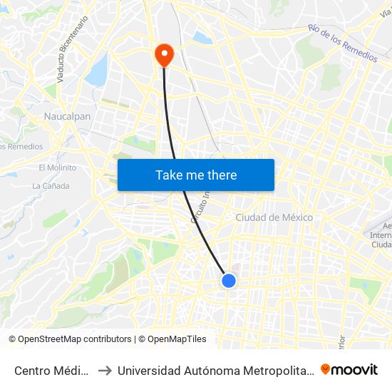 Centro Médico to Universidad Autónoma Metropolitana map