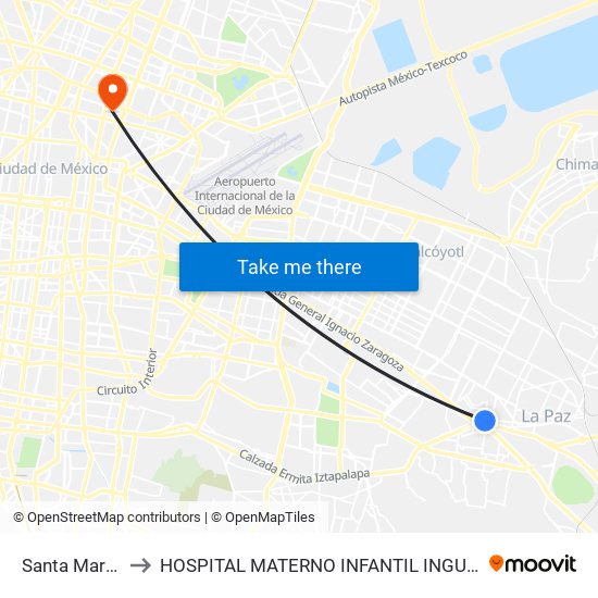 Santa Martha to HOSPITAL MATERNO INFANTIL INGUARAN map