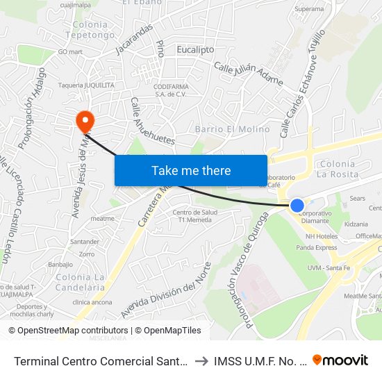 Terminal Centro Comercial Santa Fé to IMSS  U.M.F. No. 42 map