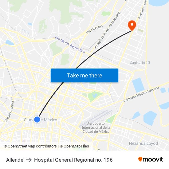 Allende to Hospital General Regional no. 196 map