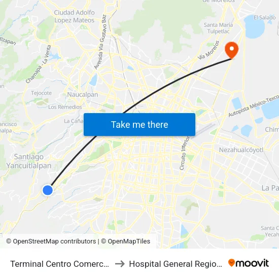 Terminal Centro Comercial Santa Fé to Hospital General Regional no. 196 map