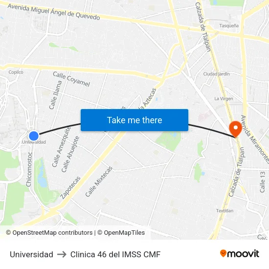 Universidad to Clinica 46 del IMSS CMF map