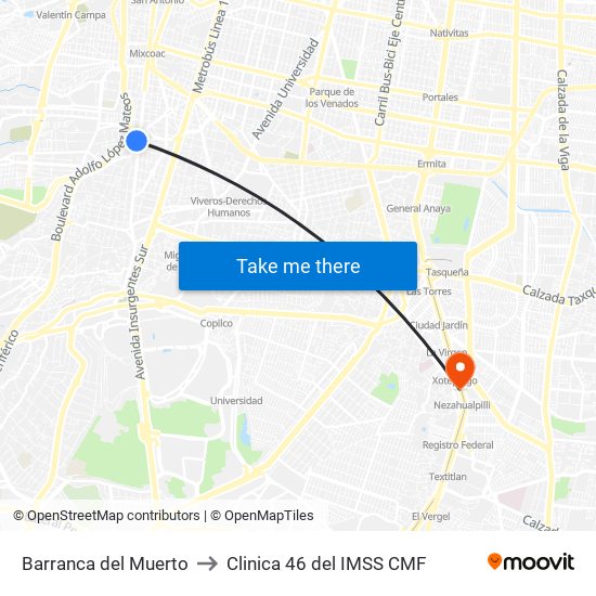 Barranca del Muerto to Clinica 46 del IMSS CMF map