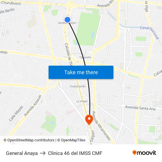 General Anaya to Clinica 46 del IMSS CMF map