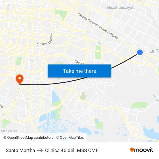 Santa Martha to Clinica 46 del IMSS CMF map