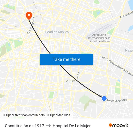 Constitución de 1917 to Hospital De La Mujer map