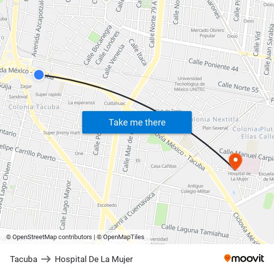 Tacuba to Hospital De La Mujer map