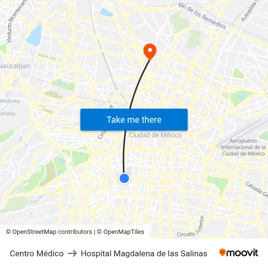 Centro Médico to Hospital Magdalena de las Salinas map