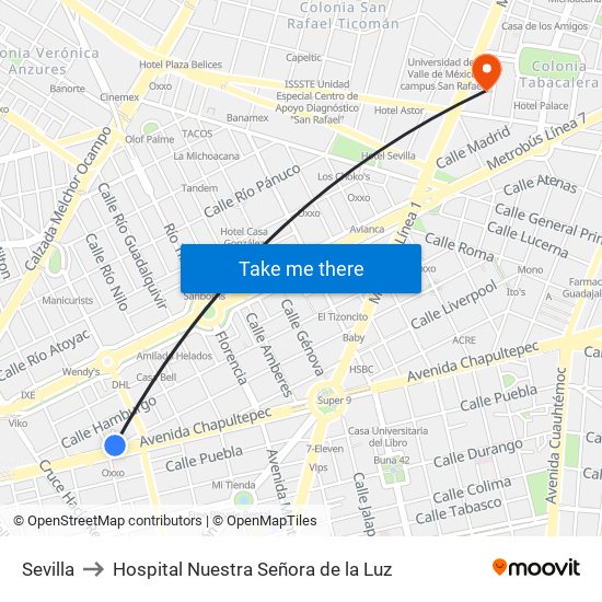 Sevilla to Hospital Nuestra Señora de la Luz map