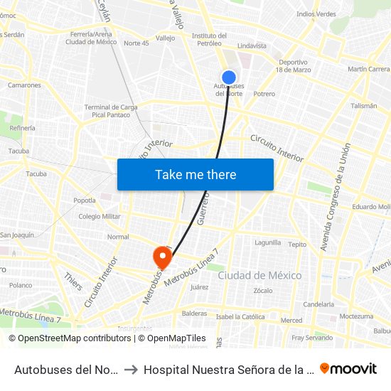 Autobuses del Norte to Hospital Nuestra Señora de la Luz map