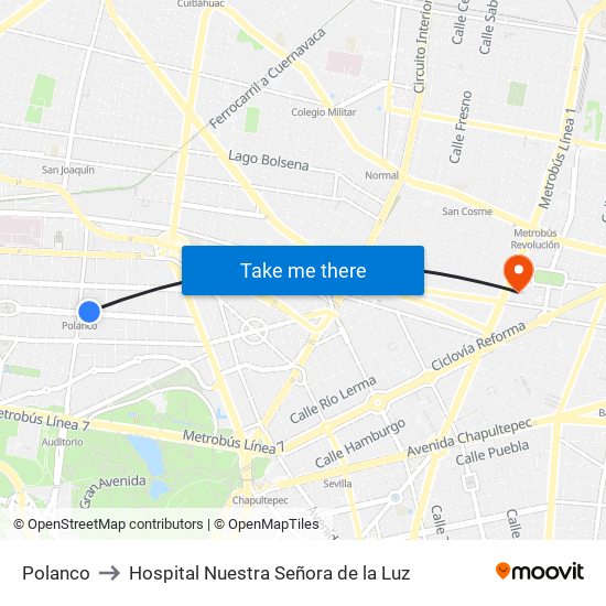 Polanco to Hospital Nuestra Señora de la Luz map