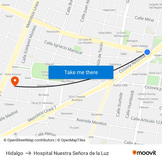 Hidalgo to Hospital Nuestra Señora de la Luz map