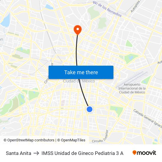 Santa Anita to IMSS Unidad de Gineco Pediatria  3 A map