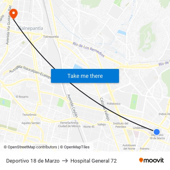 Deportivo 18 de Marzo to Hospital General 72 map
