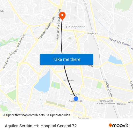 Aquiles Serdán to Hospital General 72 map