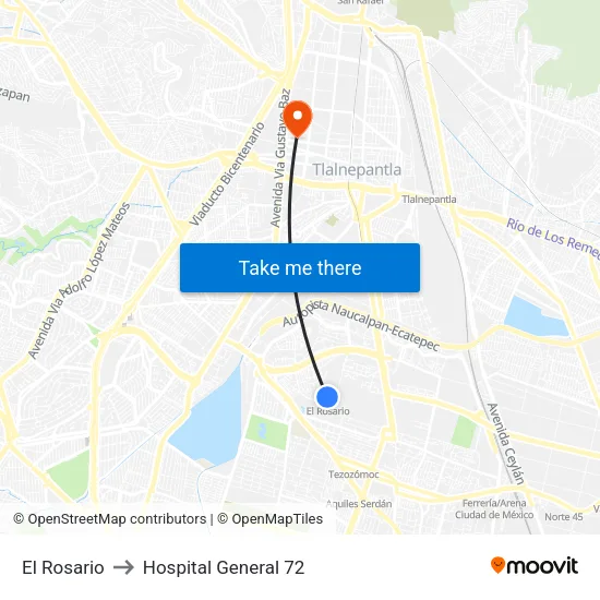 El Rosario to Hospital General 72 map