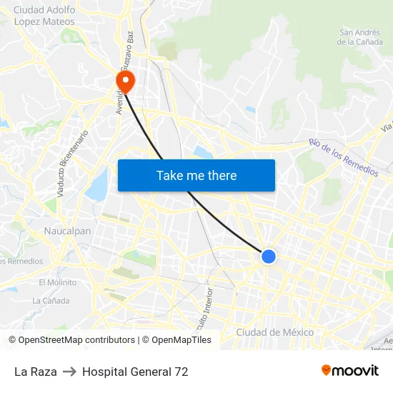 La Raza to Hospital General 72 map