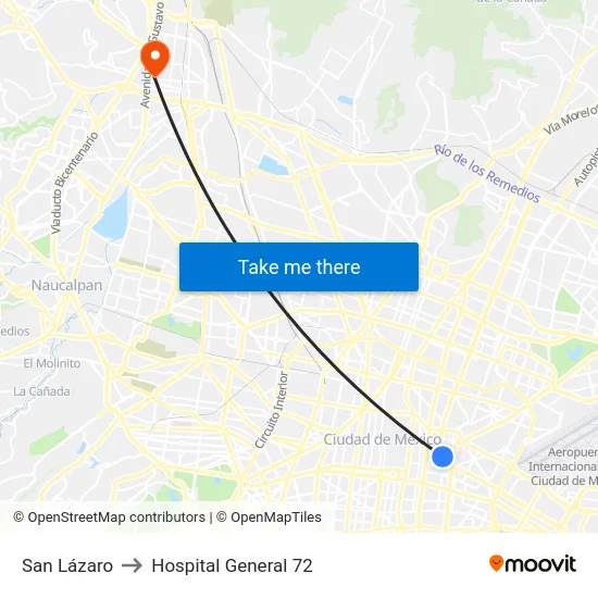 San Lázaro to Hospital General 72 map