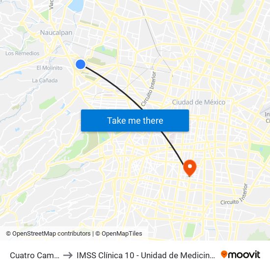 Cuatro Caminos to IMSS Clínica 10 - Unidad de Medicina Familiar map