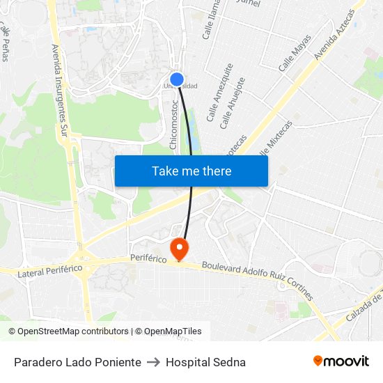 Paradero Lado Poniente to Hospital Sedna map