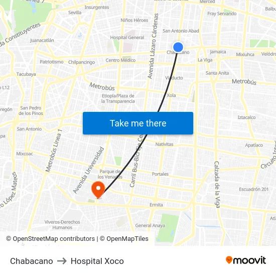 Chabacano to Hospital Xoco map