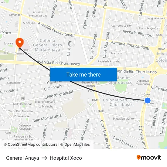 General Anaya to Hospital Xoco map