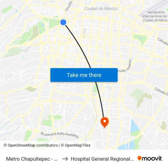 Metro Chapultepec - Av. Sonora to Hospital General Regional No. 2 IMSS map