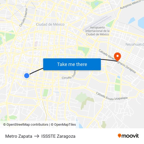 Metro Zapata to ISSSTE Zaragoza map