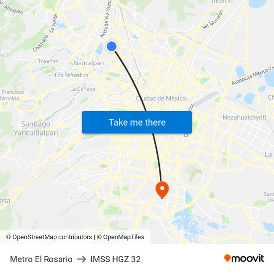 Metro El Rosario to IMSS HGZ 32 map