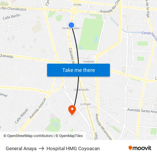 General Anaya to Hospital HMG Coyoacan map